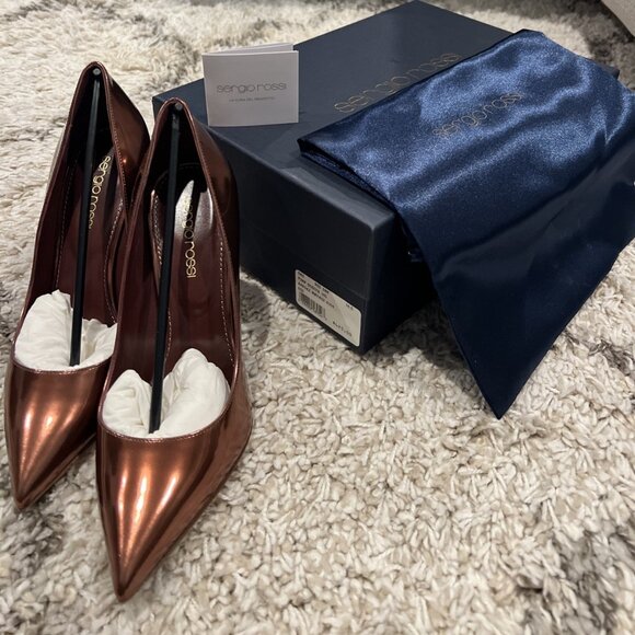 Sergio Rossi Godiva 105 Patent Pump Women's Dark Red - Picture 1 of 5